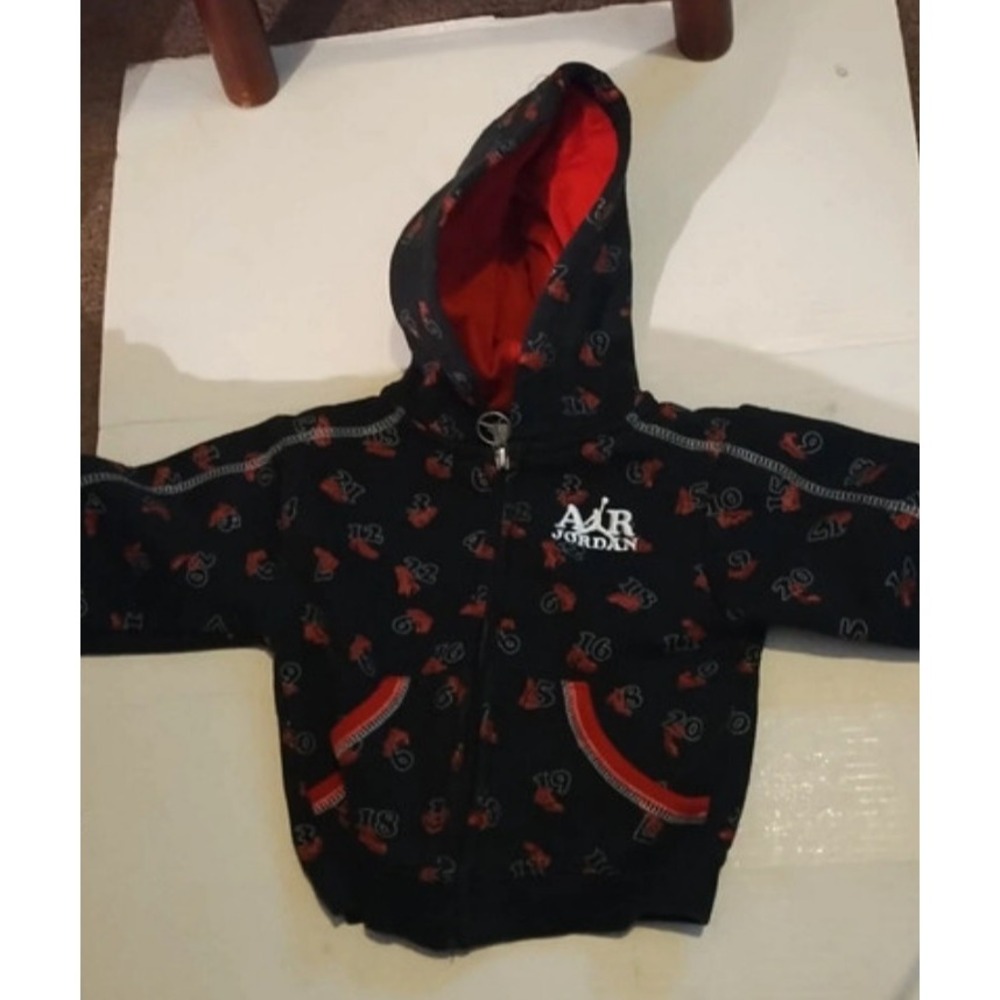 Air Jordan Kids Hoodie Black/Red Zip-Up Number Basketball Design Size 18 Months